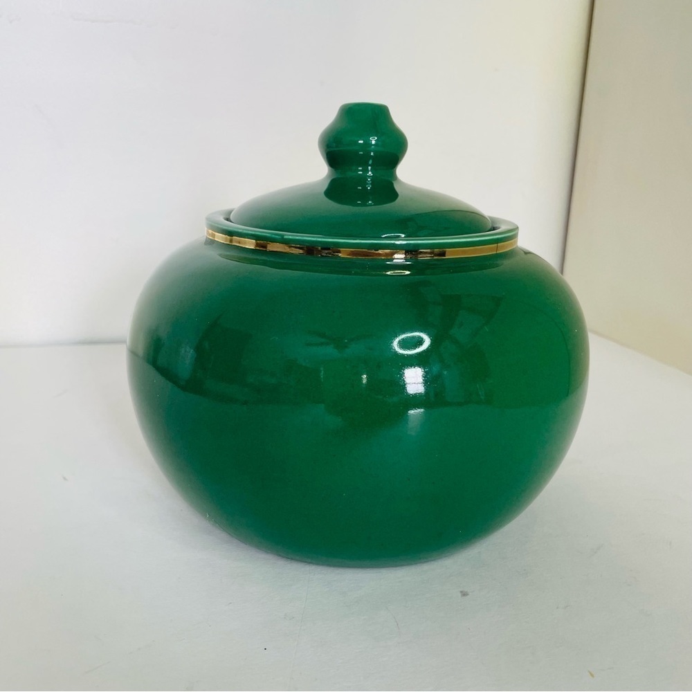Vintage Royal Haeger Canton Green Jar with Gold Lining